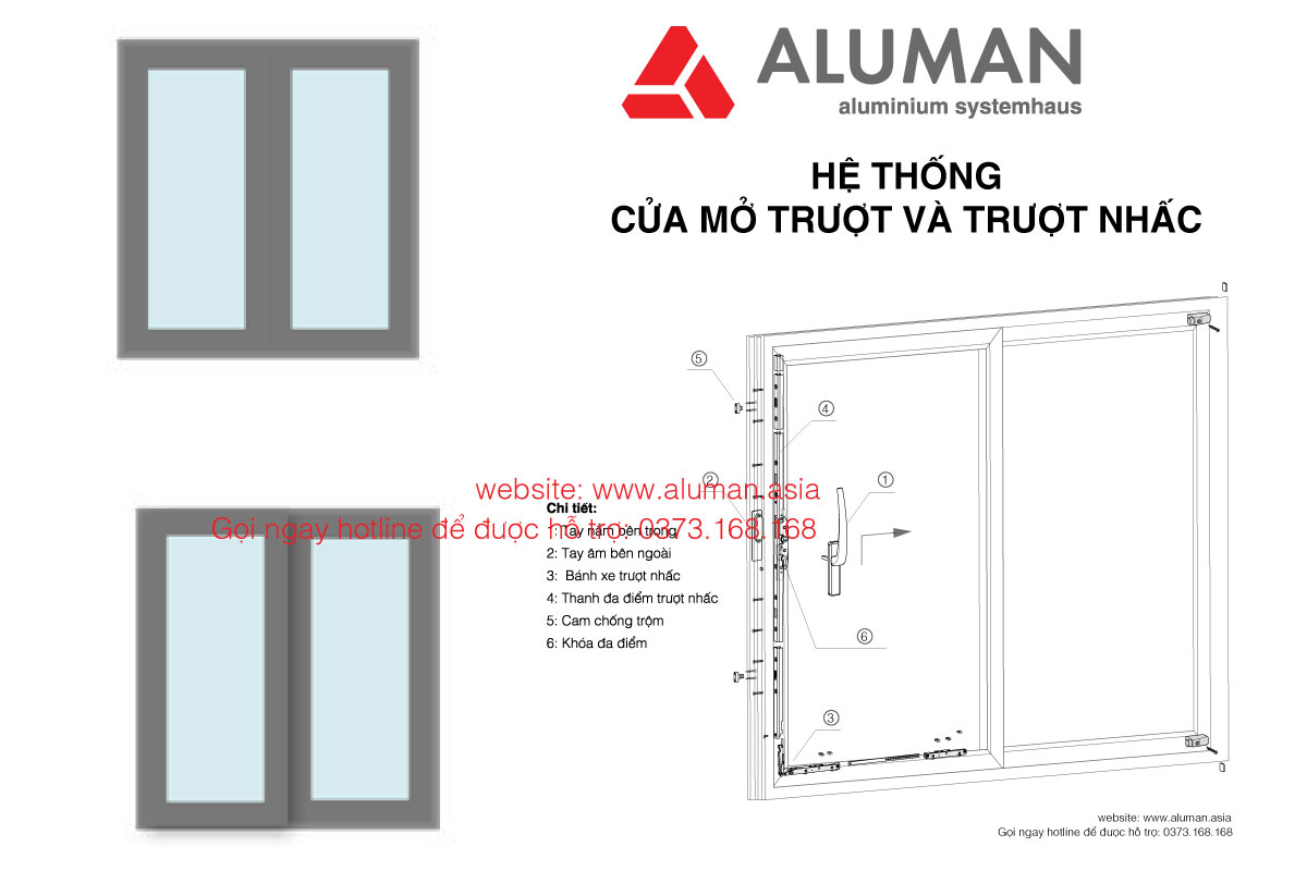 Hệ thống phụ kiện cửa mở trượt và trượt nhấc