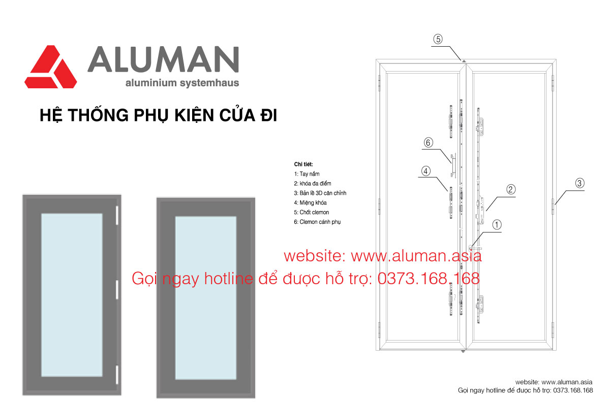 Hệ thống phụ kiện cửa đi Aluman