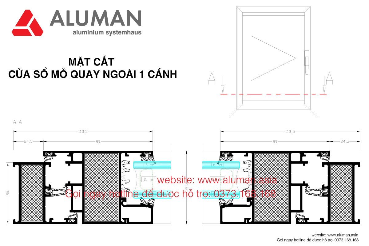 Cửa sổ mở quay ngoài 1 cánh