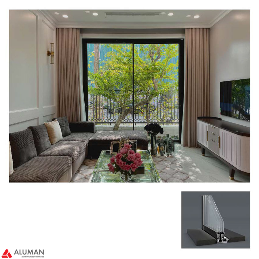 Cửa trượt minimalist nhôm Aluman siêu mỏng tại công trình biệt thự TT27 KDT Greenbay
