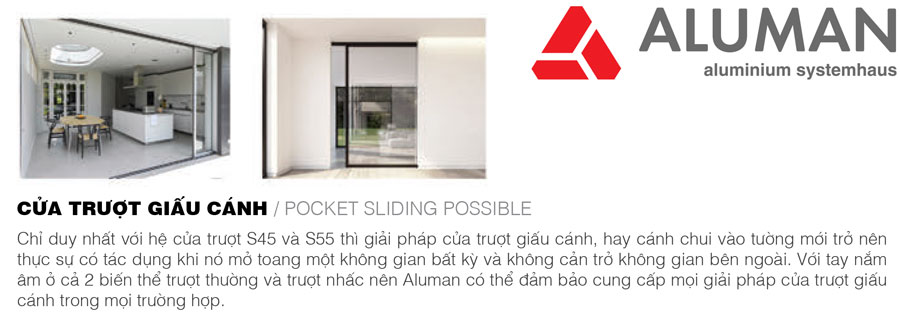 Hệ cửa trượt nhôm Aluman giấu cánh