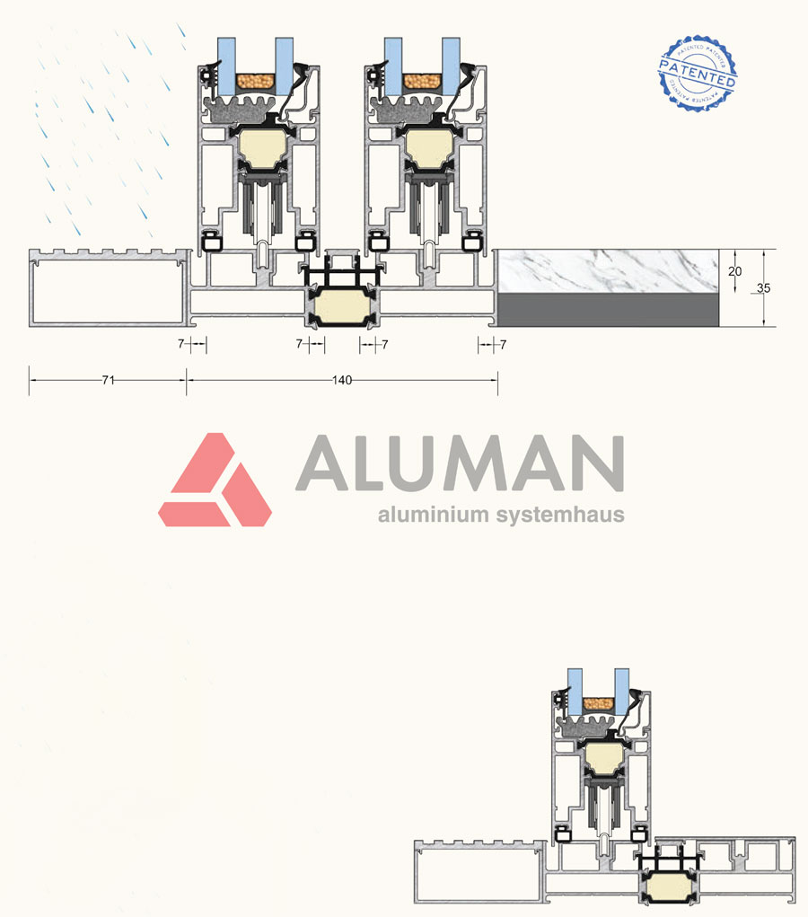 Mặt cắt kĩ thuật cửa trượt nhôm Aluman
