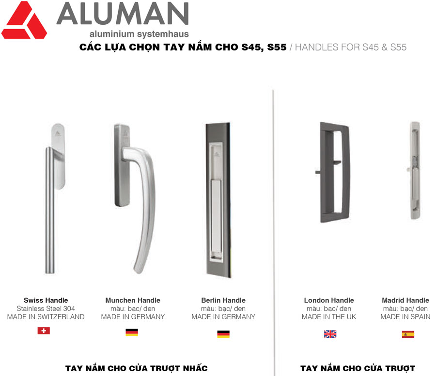 Phụ kiện Tay nắm cho cửa trượt nhôm Aluman