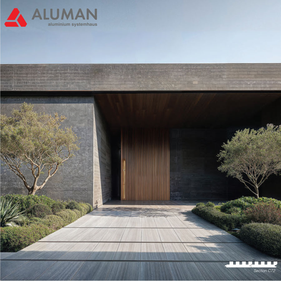Cửa biệt thự ốp gỗ sồi biến tính nhập khẩu Châu Âu lên cửa đi chính kết hợp khóa điện, vân tay sinh trắc học trên tay nắm.